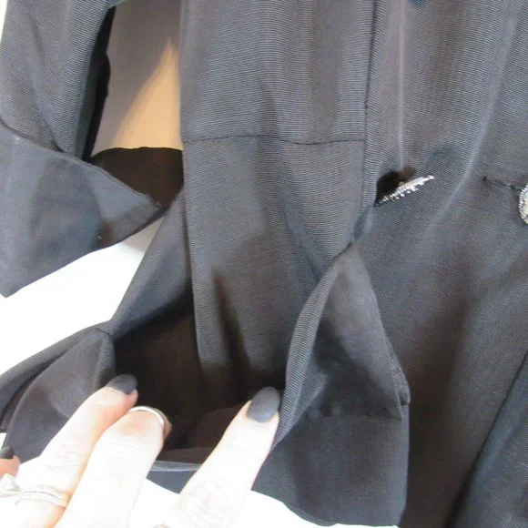 Black Double Breasted Blazer Coat Jacket 3/4 Sleeve Unique - Picture 5 of 7